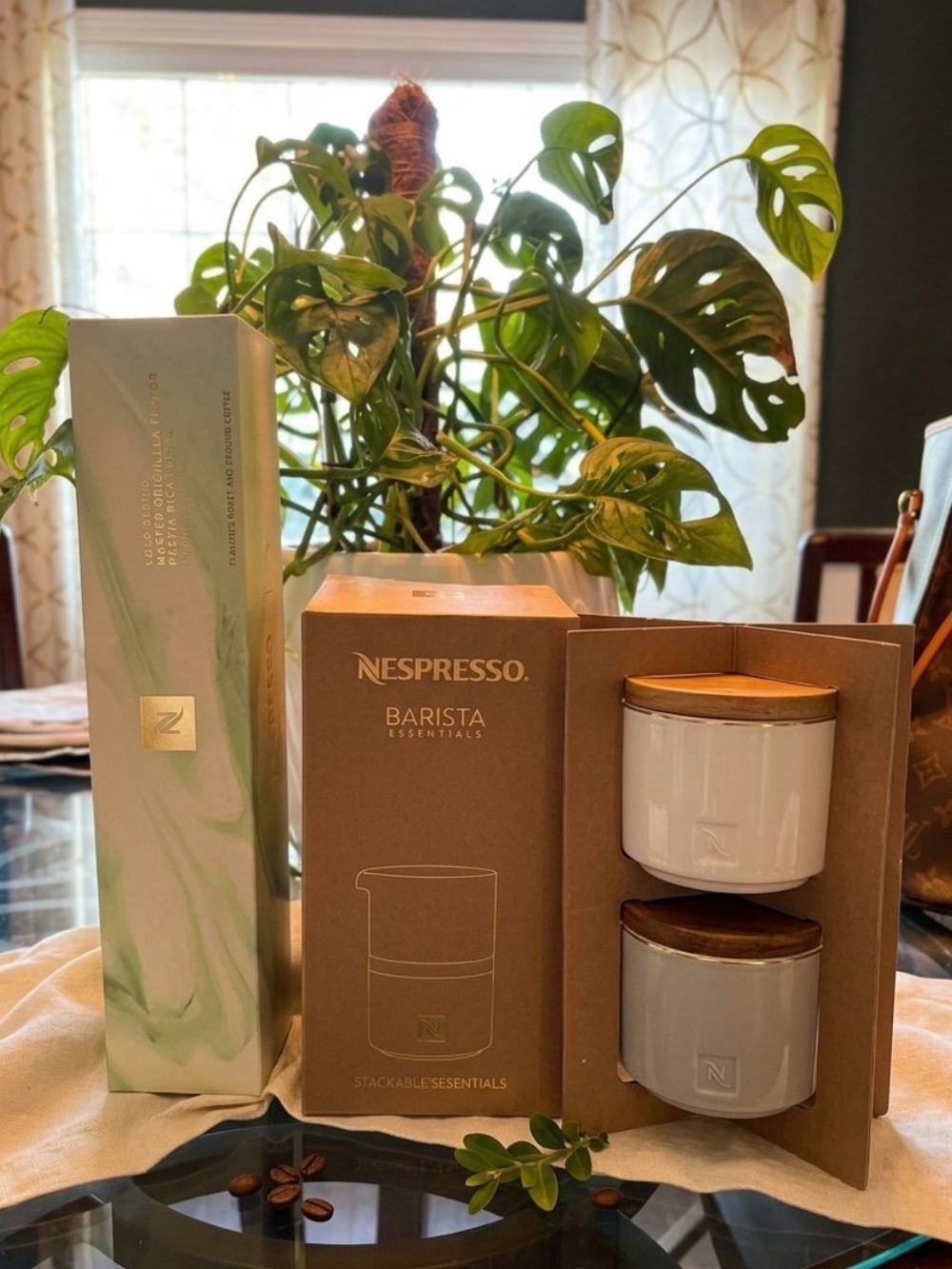 ☕️☕️Nespresso Barista  ☕️☕️
White Ceramic Canister Duo w/ pistachio pods.